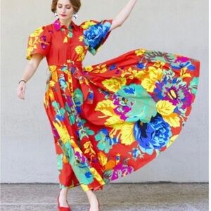 Christopher John Rogers Orange Floral Midi Dress